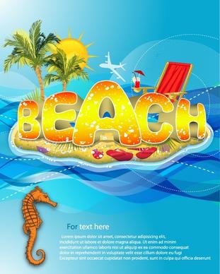 beach vacation background colorful sea elements texts decor