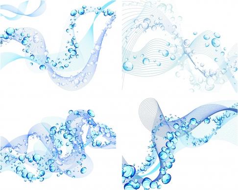 dynamic background sets blue curves bubbles icons decor