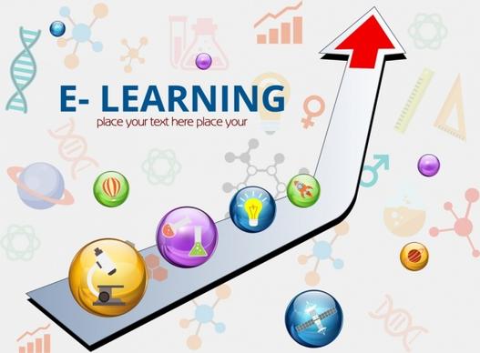 e learning banner 3d arrow colorful circles decoration