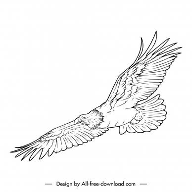 eagle bird icon flying sketch black white handdrawn design