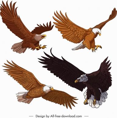 eagle icons flying gesture cartoon sketch