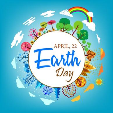 earth day banner circle decoration tree icons