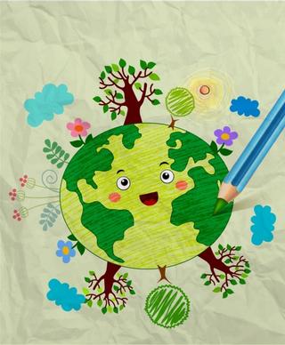 earth day drawing colorful handdrawn sketch stylized earth