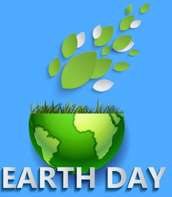 earth day poster green planet grass leaves icons