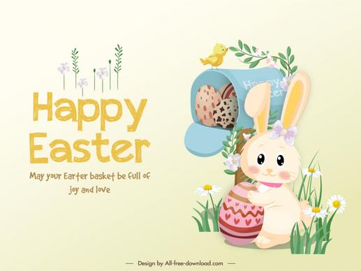 easter background template cute cartoon bunny flowers eggs