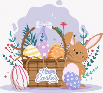 easter banner bunny basket eggs icons classical design