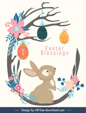 easter banner cute bunny eggs nature elements sketch