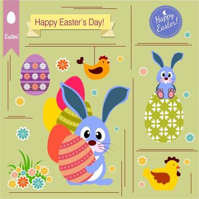 easter card decoration with rabbit chicken and eggs