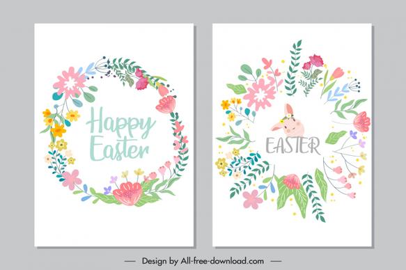 easter card template cute bunny floral wreath decor