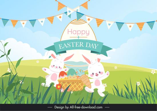 easter day background template cute cartoon bunnies 