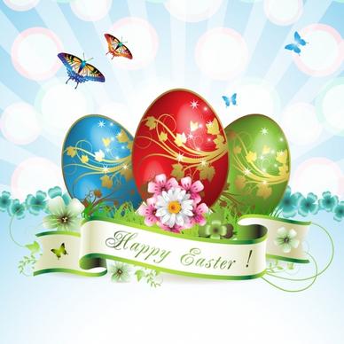 easter banner template bright dynamic colorful eggs floral