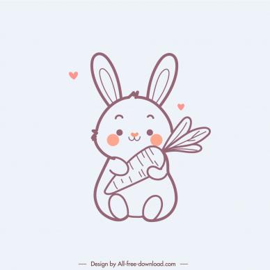  easter design elements cute bunny holding carrot outline