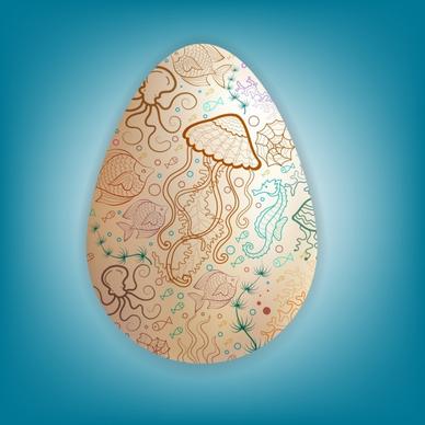 easter egg decoration marine creatures icons sketch