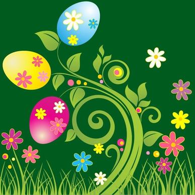 Easter Egg with Green Floral Vector Illustration