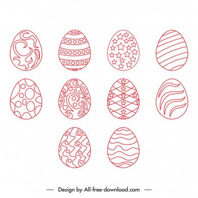easter eggs icon sets elegant flat handdrawn outline 