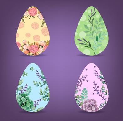 easter eggs icons colorful flowers decoration flat design