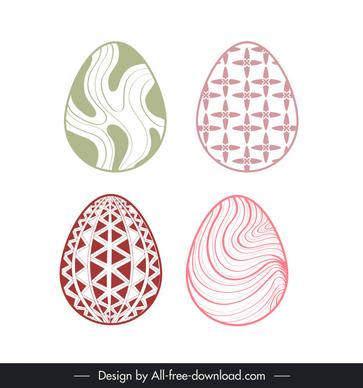 easter eggs icons sets flat classical curves repeating shapes outline 