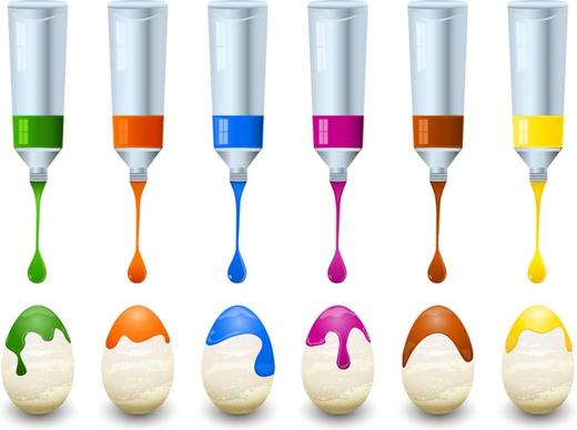 easter eggs advertising background colorful paint tubes sketch