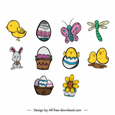easter icon sets cute flat classical handdrawn symbols