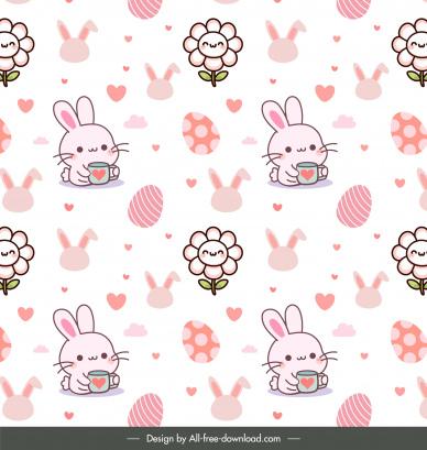 easter seamless pattern template cute repeating rabbits eggs flora