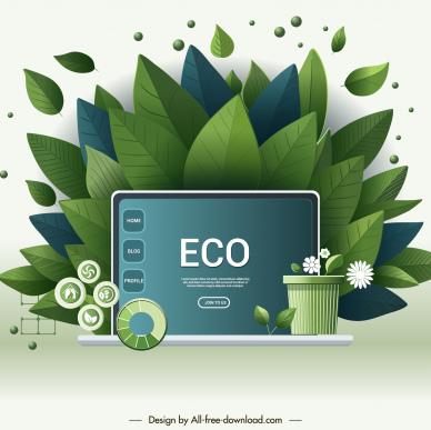 eco clean webpage template elegant dynamic modern leaves flowerpot
