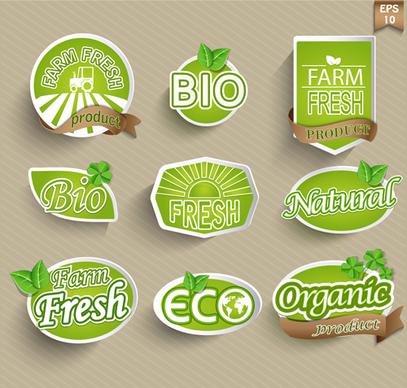 eco with organic food stickers vector