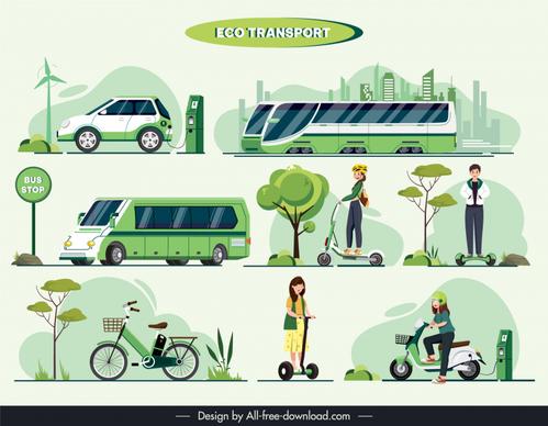 ecological transport design elements elegant cartoon