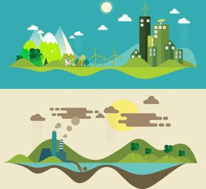 ecology banner green power pollution icons