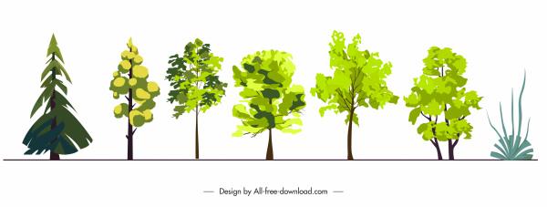 ecology design elements trees sketch colored flat sketch