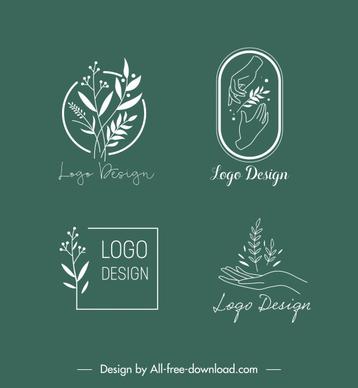 ecology logo templates leave hand sketch handdrawn design