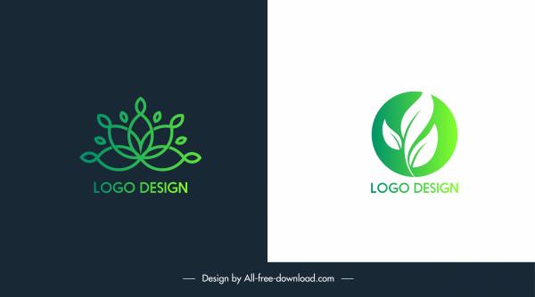 ecology logotypes flat green leaf sketch