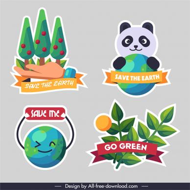 ecology protection logotypes colorful flat paper cut sketch