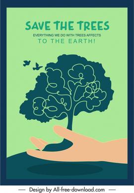 ecology protection poster classical handdrawn tree hand sketch