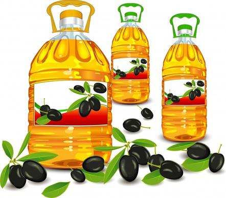 olive oil advertising banner fruit bottles icons decor