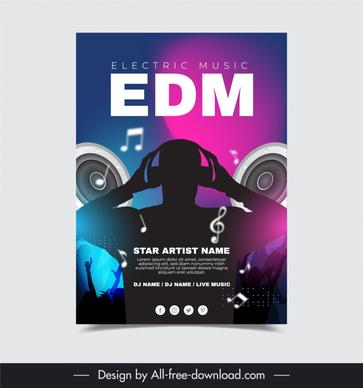 edm music poster template silhouette dj audience music notes