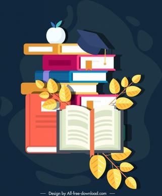 education background books leaf apple icons dark colored