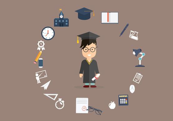 education background illustration with bachelor and learning tools