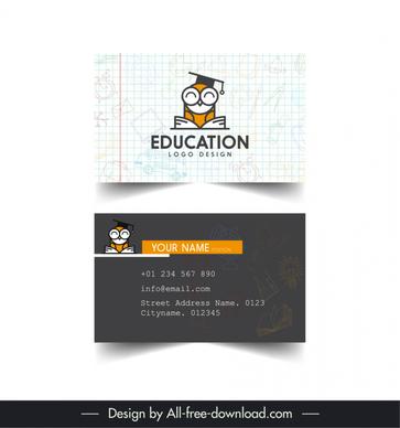 education business card template cute stylized owl 