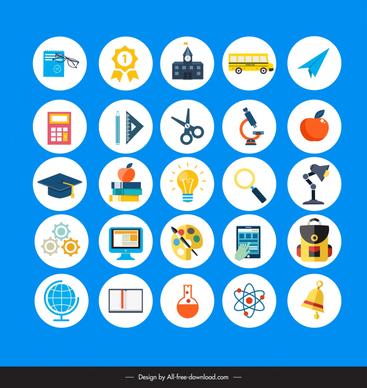 education icons collection flat isolated school elements