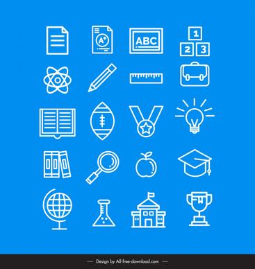 education icons collection flat sketch