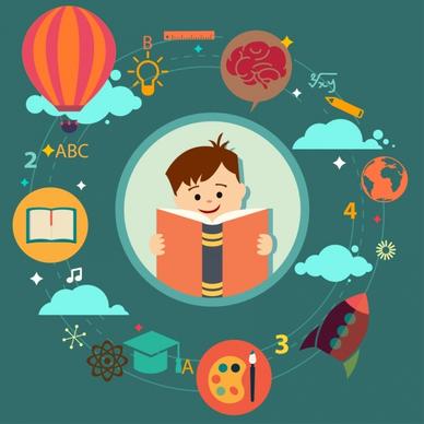 education inforgraphic circle layout colored cartoon kid icon