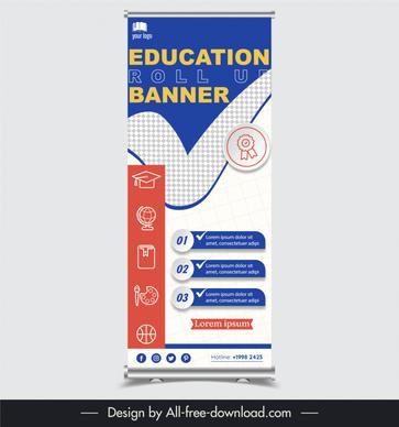 education roll up banner template elegant curves checkered 