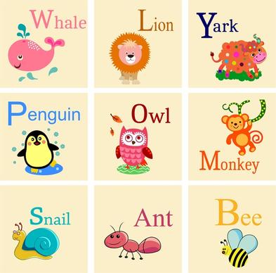 educational alphabets sets with cute animals illustration