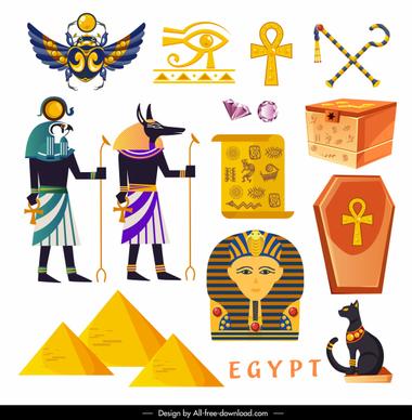 egypt design elements retro symbols sketch colorful design