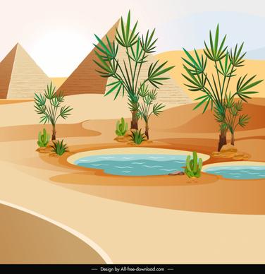 egypt landscape painting pyramid oasis sketch