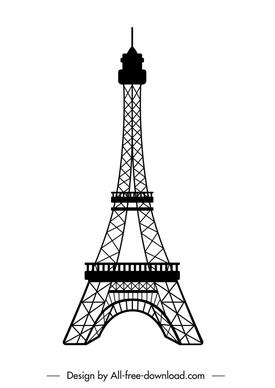eiffel tower icon classical flat black white outline dynamic design