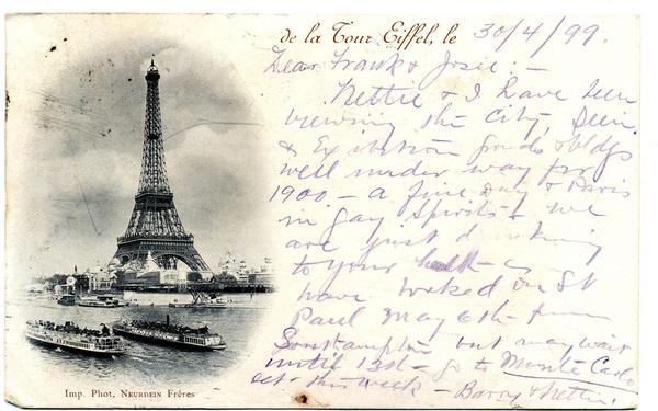 eiffeltower on 1899 postcard