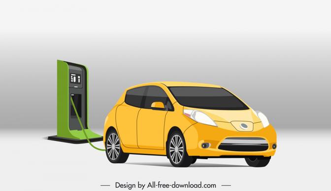 electric car design elements 3d charing station 