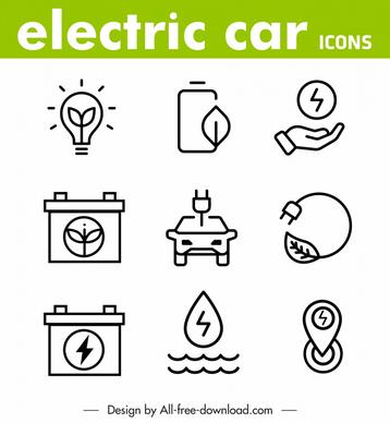 electric car premium line icons collection flat handdrawn design