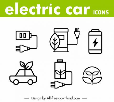 electric car premium line icons collection flat handdrawn symbols